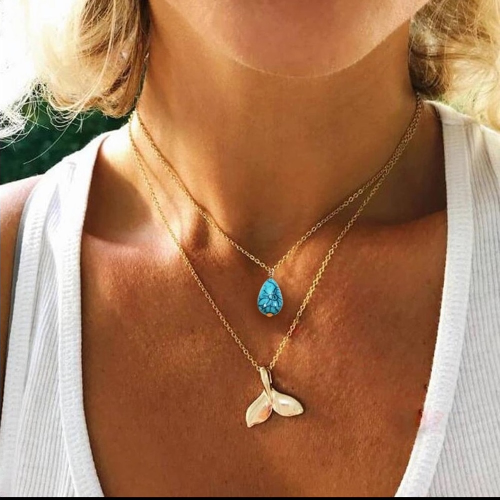 Mermaid Necklace Gold Necklace with Blue Stone